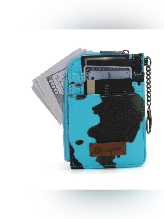 Wrangler Handbags - Wrangler Cow Print Print Mini Zip Card Case Turquoise